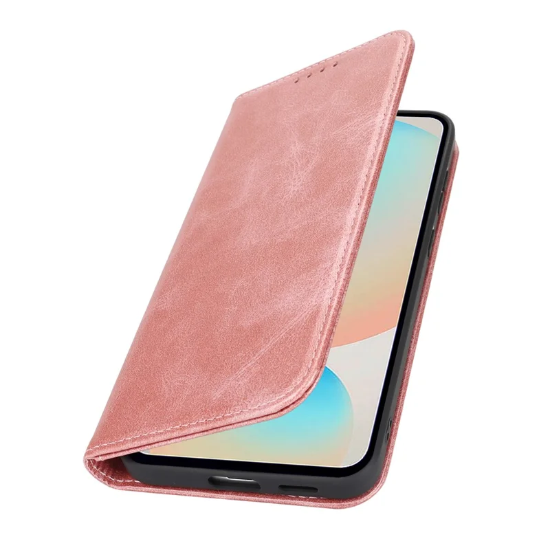 Funda para Samsung Galaxy S25 FE de Cuero PU con Textura de Piel de Ternero, Cierre Magnético y Cubierta para Smartphone - Oro Rosa