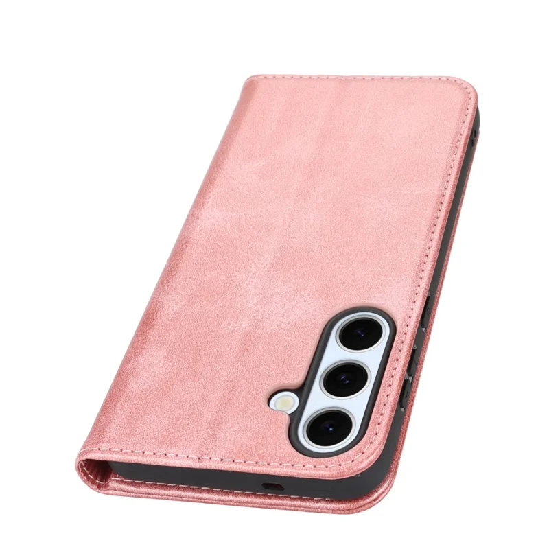 Funda para Samsung Galaxy S25 FE de Cuero PU con Textura de Piel de Ternero, Cierre Magnético y Cubierta para Smartphone - Oro Rosa