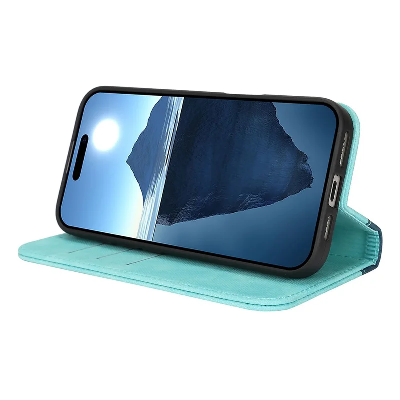 Funda para iPhone 17 Pro Max con Textura de Piel de Ternero, 3 Ranuras para Tarjetas, Diseño Bicolor de Cuero - Azul Claro + Azul Oscuro