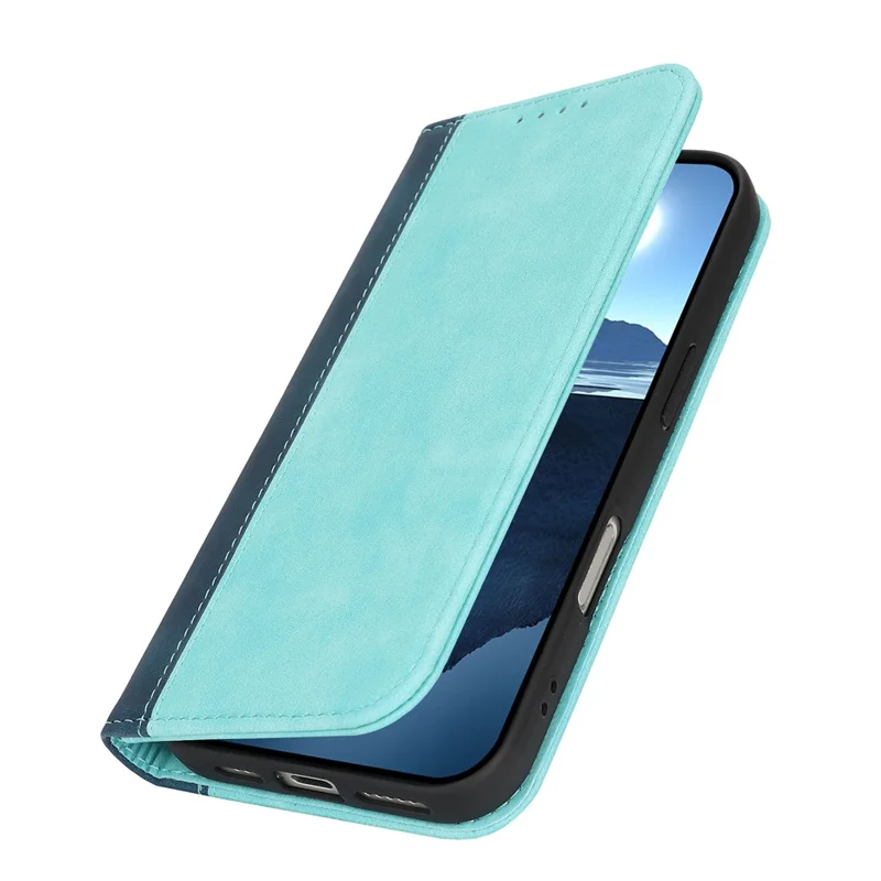 Funda para iPhone 17 Pro Max con Textura de Piel de Ternero, 3 Ranuras para Tarjetas, Diseño Bicolor de Cuero - Azul Claro + Azul Oscuro