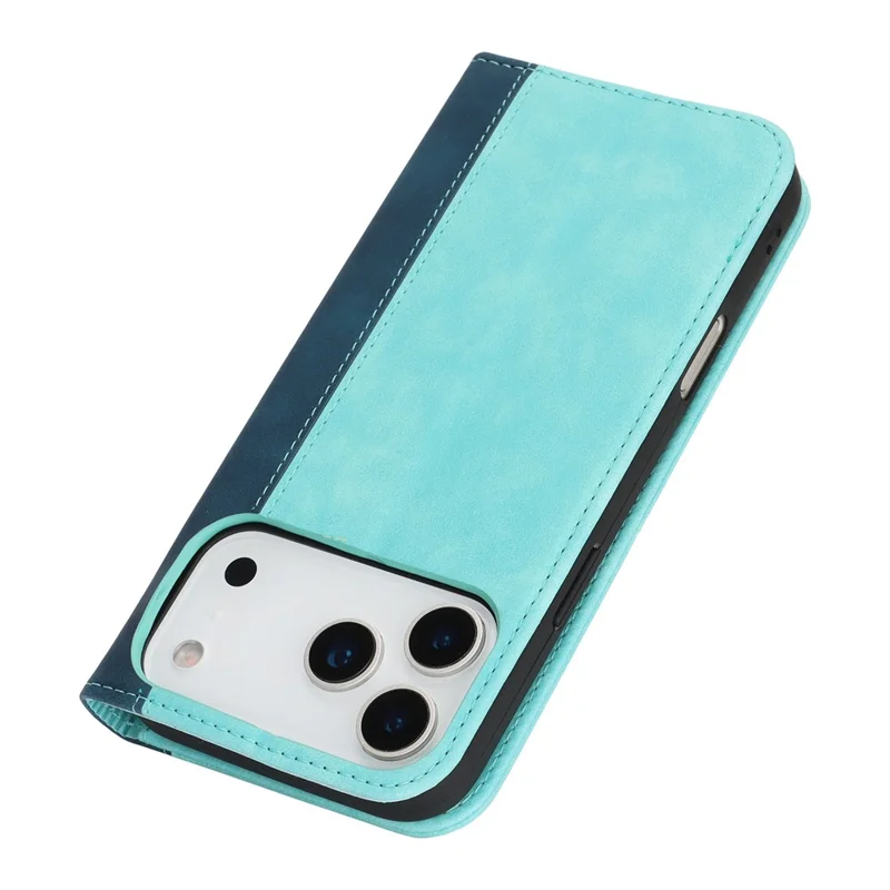 Funda para iPhone 17 Pro Max con Textura de Piel de Ternero, 3 Ranuras para Tarjetas, Diseño Bicolor de Cuero - Azul Claro + Azul Oscuro