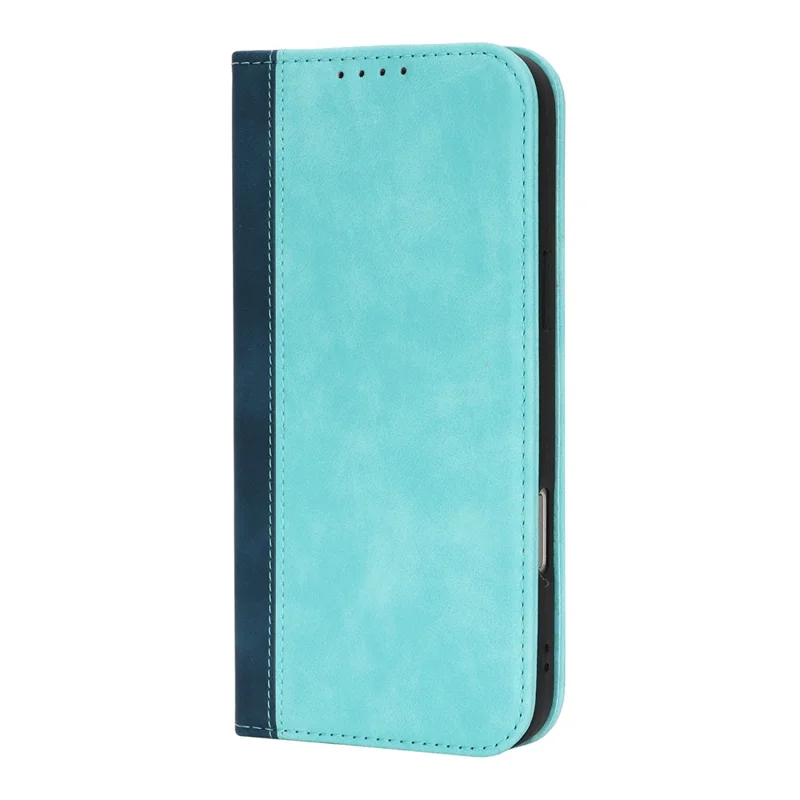 Funda para iPhone 17 Pro Max con Textura de Piel de Ternero, 3 Ranuras para Tarjetas, Diseño Bicolor de Cuero - Azul Claro + Azul Oscuro