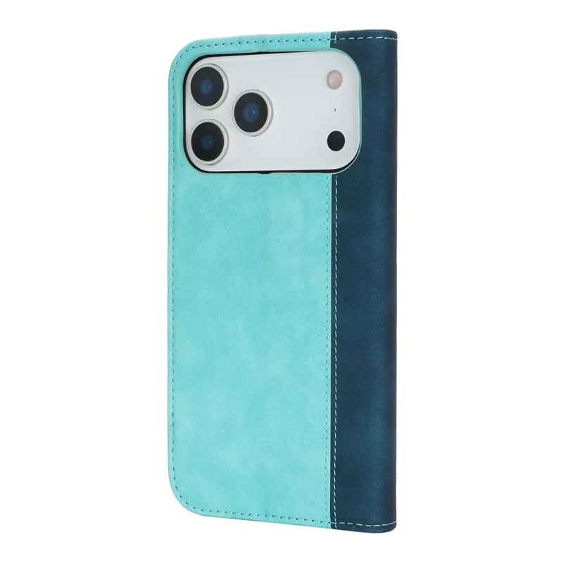 Funda para iPhone 17 Pro Max con Textura de Piel de Ternero, 3 Ranuras para Tarjetas, Diseño Bicolor de Cuero - Azul Claro + Azul Oscuro