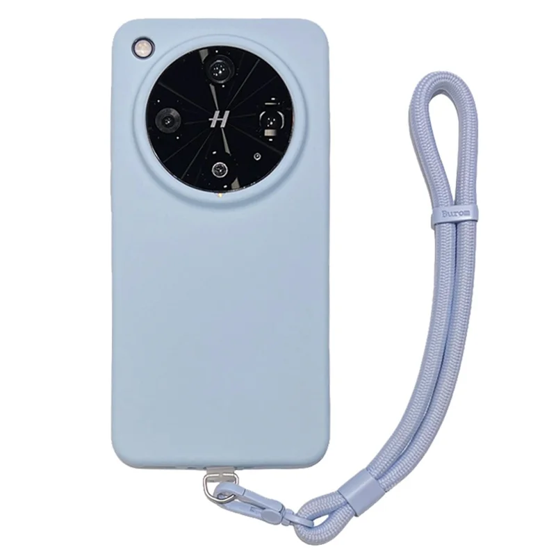 Cover per Oppo Find X8 Ultra 5G, custodia amichevole per la pelle in silicone liquido + PC con cinturino da polso - Blu Baby