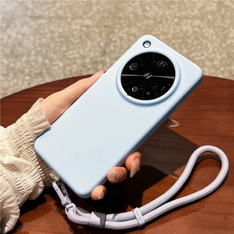 Cover per Oppo Find X8 Ultra 5G, custodia amichevole per la pelle in silicone liquido + PC con cinturino da polso - Blu Baby