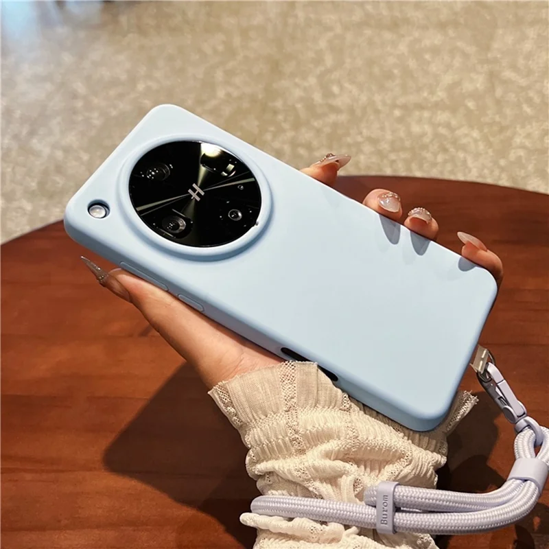 Cover per Oppo Find X8 Ultra 5G, custodia amichevole per la pelle in silicone liquido + PC con cinturino da polso - Blu Baby