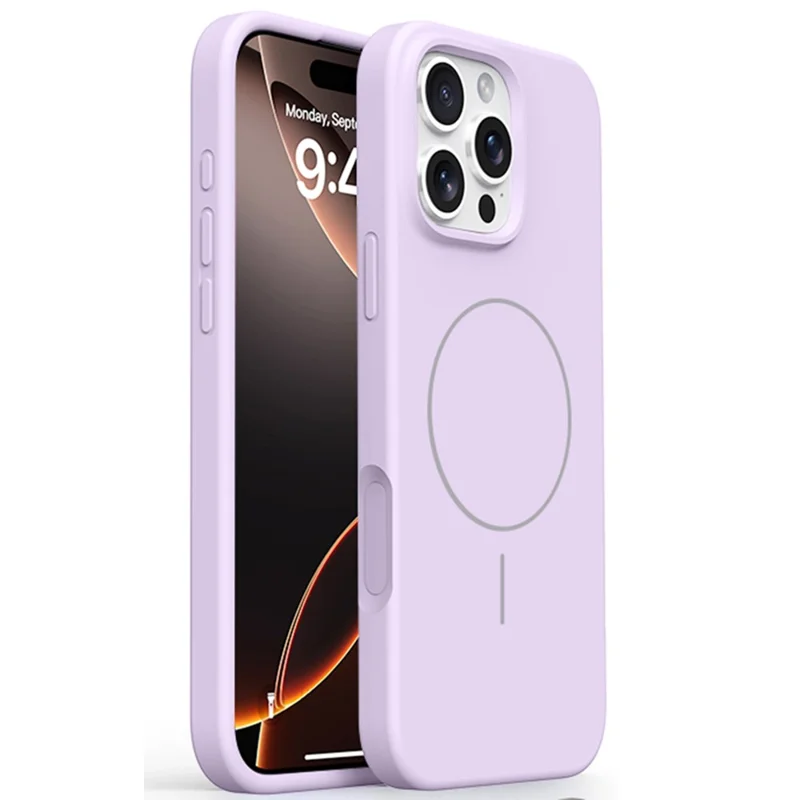 Capa para iPhone 16 Pro Max Compatível com MagSafe Forro de Microfibra Macia Silicone Líquido + Capa de Telefone PC - Roxo Claro