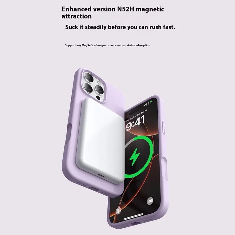 Capa para iPhone 16 Pro Max Compatível com MagSafe Forro de Microfibra Macia Silicone Líquido + Capa de Telefone PC - Roxo Claro