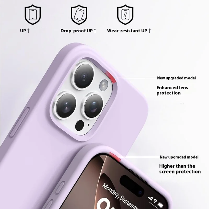 Capa para iPhone 16 Pro Max Compatível com MagSafe Forro de Microfibra Macia Silicone Líquido + Capa de Telefone PC - Roxo Claro