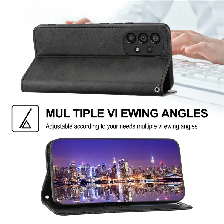 Per Samsung Galaxy A72 4G / 5g Custodia Per Telefono Per Texture a Vitello Completo Per Protezione PU Supporto Per il Portafoglio in Cuoio Impronta Per Cellulare Cover Del Telefono Cellulare Con Cinturino - Nero