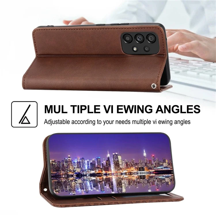 Für Samsung Galaxy A72 4G / 5G Vollschutz Kalb Textur Telefon Hülle PU Leder Brieftasche Geprägter Rhombusmuster Handyabdeckung Mit Riemen - Braun