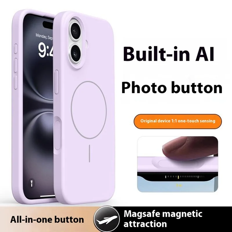 For iPhone 16 Case Compatible with MagSafe Soft Microfiber Lining Liquid Silicone + PC Phone Cover - Light Purple