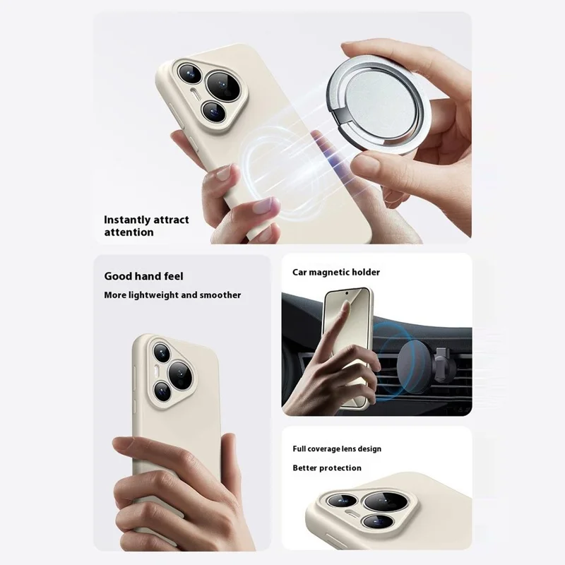 For Huawei Pura 70 Case Compatible with MagSafe Precise Cutouts Liquid Silicone + PC Phone Cover - Antique White