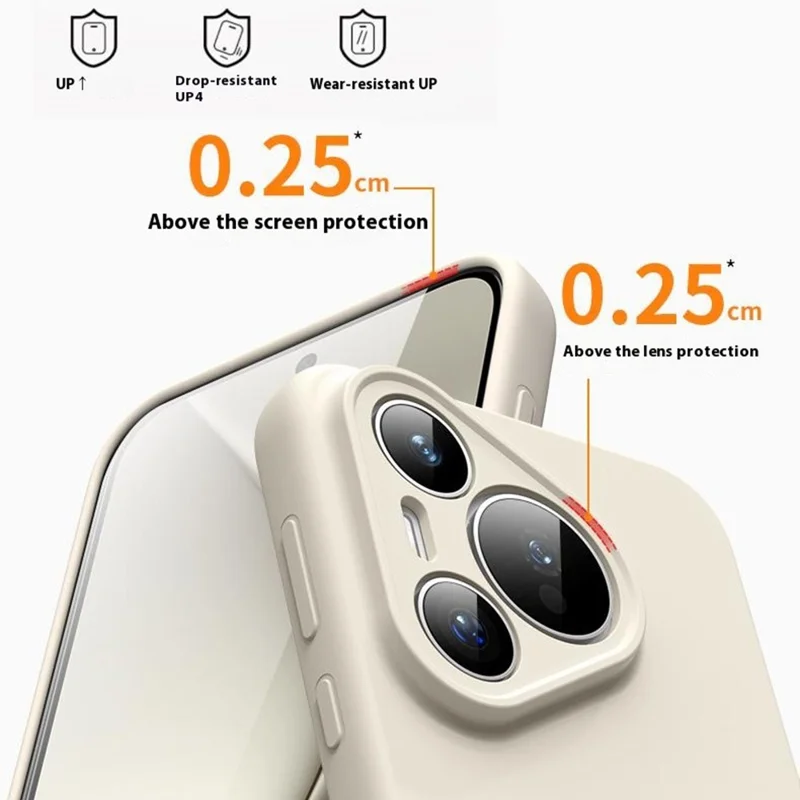 Für Huawei Pura 70 Hülle mit präzisen Ausschnitten Flüssigsilikon + PC Stoßfeste Handyhülle - Antikweiß
