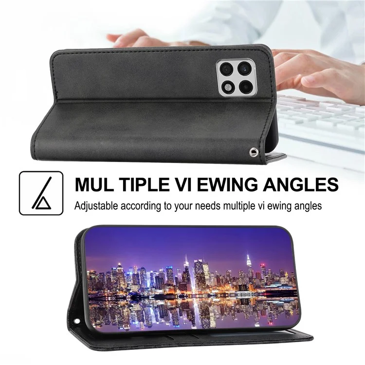 Étui à Portefeuille Flip Phone Pour Samsung Galaxy A22 5G (version Ue), Texture de Veau pu Leather Stand Imprimé Rhombus Modèle Couverture de Téléphone Portable Avec Sangle - le Noir