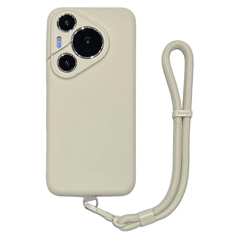 Cover per Huawei Pura 70 Pro con Ritagli Precisi, Silicone Liquido + Cover per Telefono PC con Cinturino da Polso - Bianco Antico