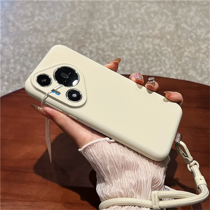 Cover per Huawei Pura 70 Pro con Ritagli Precisi, Silicone Liquido + Cover per Telefono PC con Cinturino da Polso - Bianco Antico
