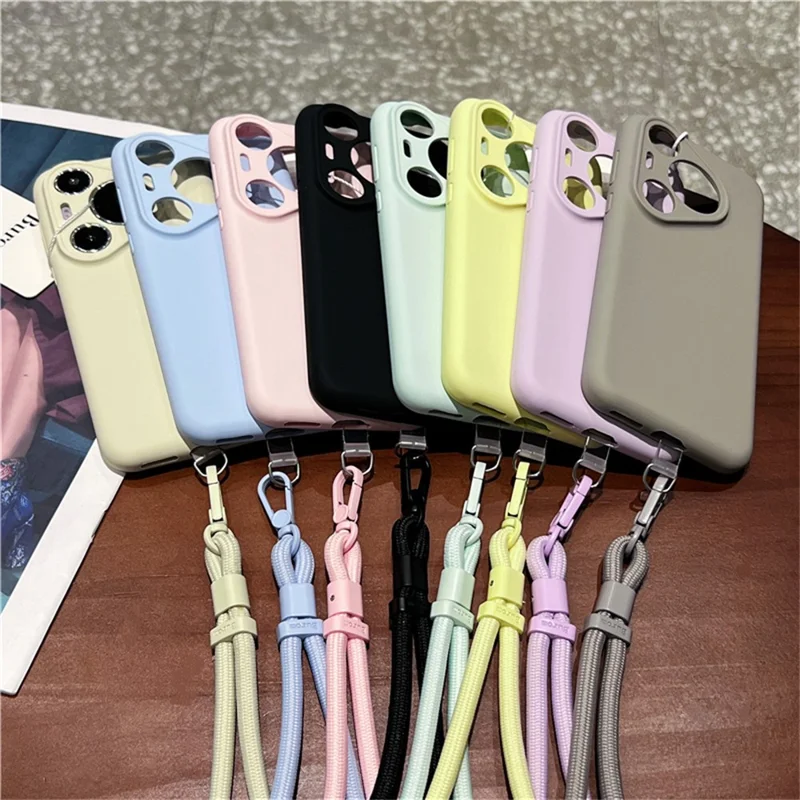 Capa para Huawei Pura 70 Pro com Recortes Precisos, Silicone Líquido + Capa de Celular com PC e Alça de Pulso - Verde Claro