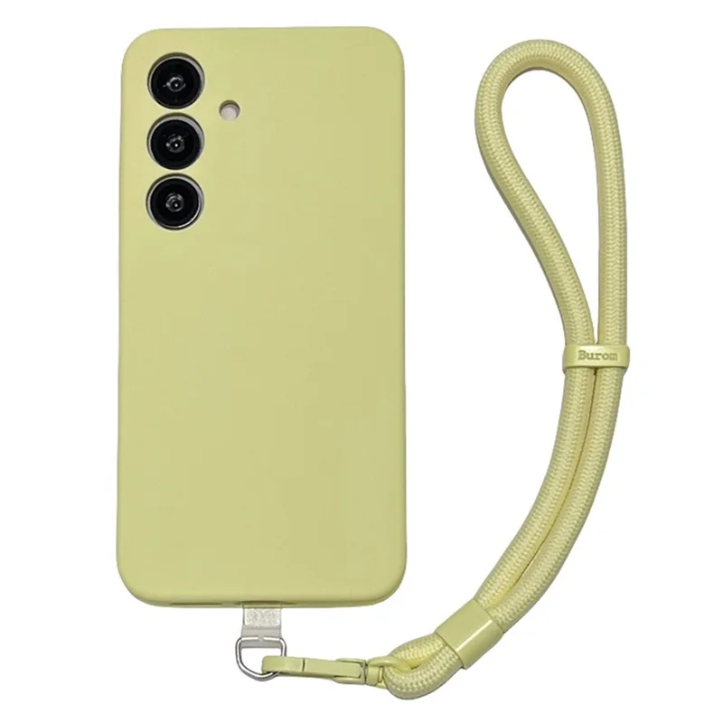 Cover per Samsung Galaxy S25 con Ritagli Precisi, Silicone Liquido + Cover per Telefono PC con Cinturino da Polso - Giallo Chiaro