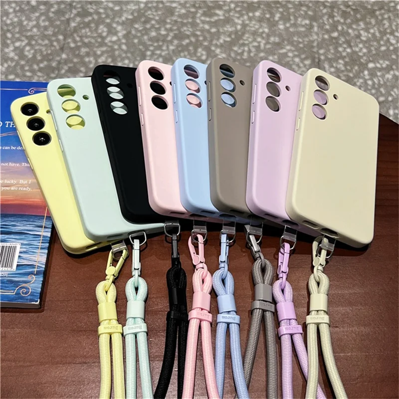 Cover per Samsung Galaxy S25 con Ritagli Precisi, Silicone Liquido + Cover per Telefono PC con Cinturino da Polso - Giallo Chiaro