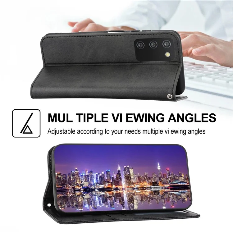 Cell Phone Case For Samsung Galaxy A03s (166.5 x 75.98 x 9.14mm), Calf Texture PU Leather Imprinted Rhombus Pattern Anti-shock Phone Cover Wallet Stand with Strap - Black