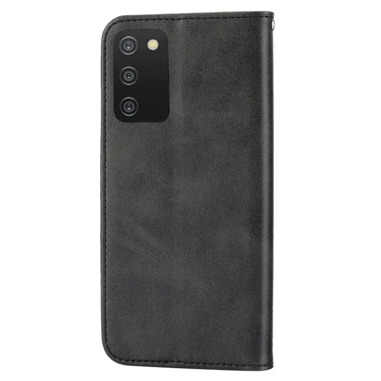Cell Phone Case For Samsung Galaxy A03s (166.5 x 75.98 x 9.14mm), Calf Texture PU Leather Imprinted Rhombus Pattern Anti-shock Phone Cover Wallet Stand with Strap - Black