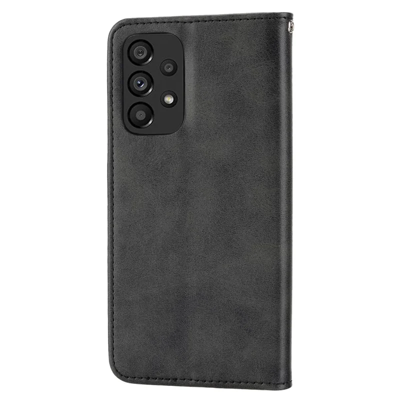 For Samsung Galaxy A53 5G Calf Texture Imprinted Rhombus Pattern PU Leather Shockproof Cover Wallet Stand Phone Case with Strap - Black