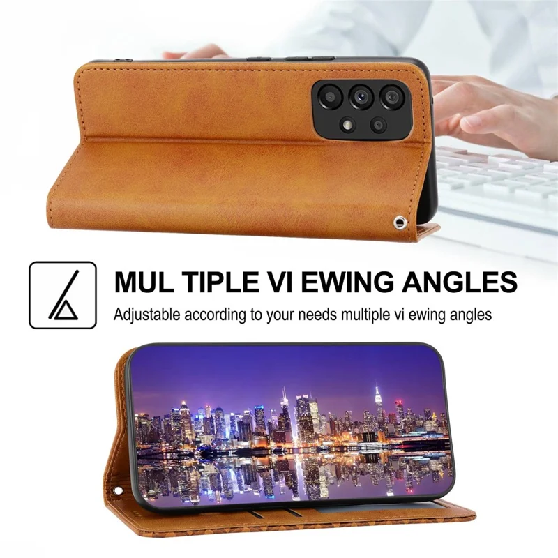 For Samsung Galaxy A53 5G Calf Texture Imprinted Rhombus Pattern PU Leather Shockproof Cover Wallet Stand Phone Case with Strap - Yellow