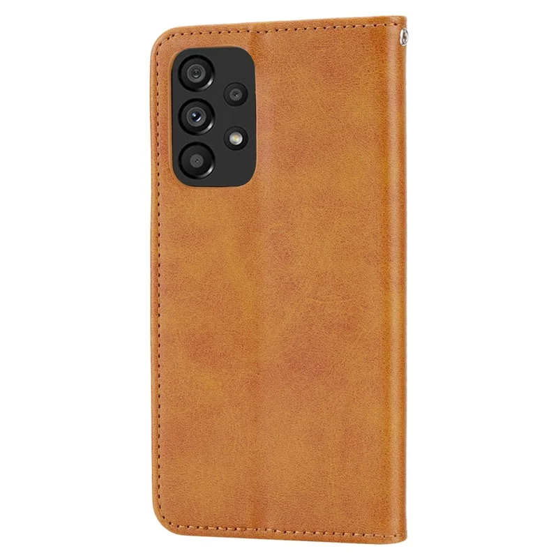 For Samsung Galaxy A53 5G Calf Texture Imprinted Rhombus Pattern PU Leather Shockproof Cover Wallet Stand Phone Case with Strap - Yellow