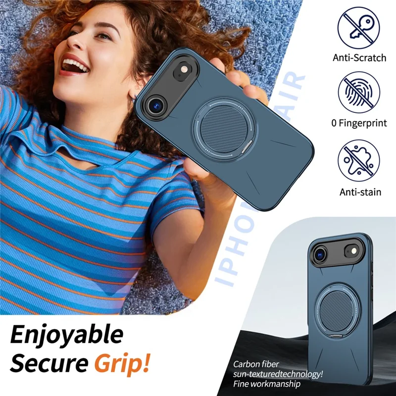 For iPhone 17 Air Magnetic Case Rotating Kickstand TPU + PC Phone Cover - Blue