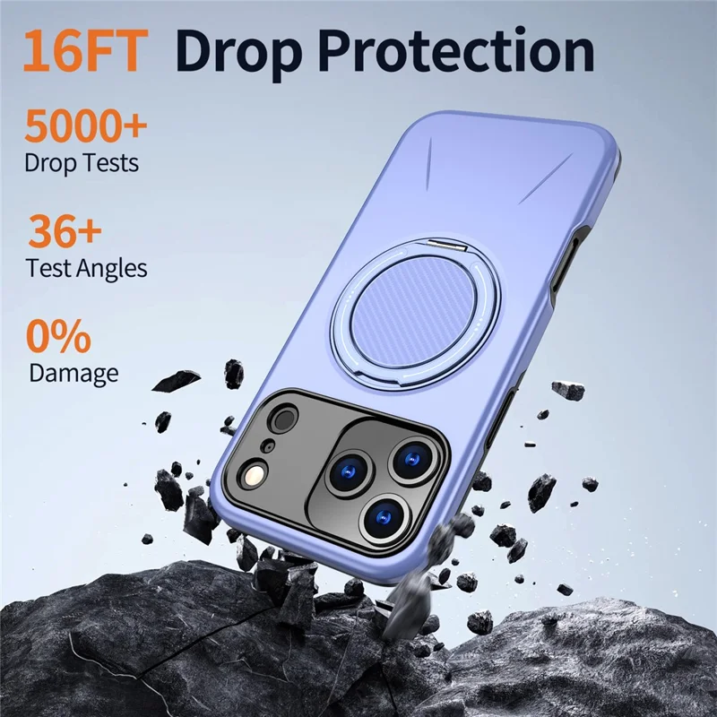 Capa Magnética para iPhone 17 Pro com Suporte Giratório TPU + PC - Roxa