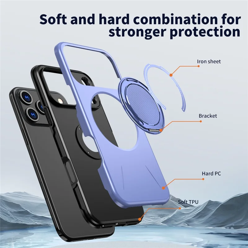 Capa Magnética para iPhone 17 Pro com Suporte Giratório TPU + PC - Roxa