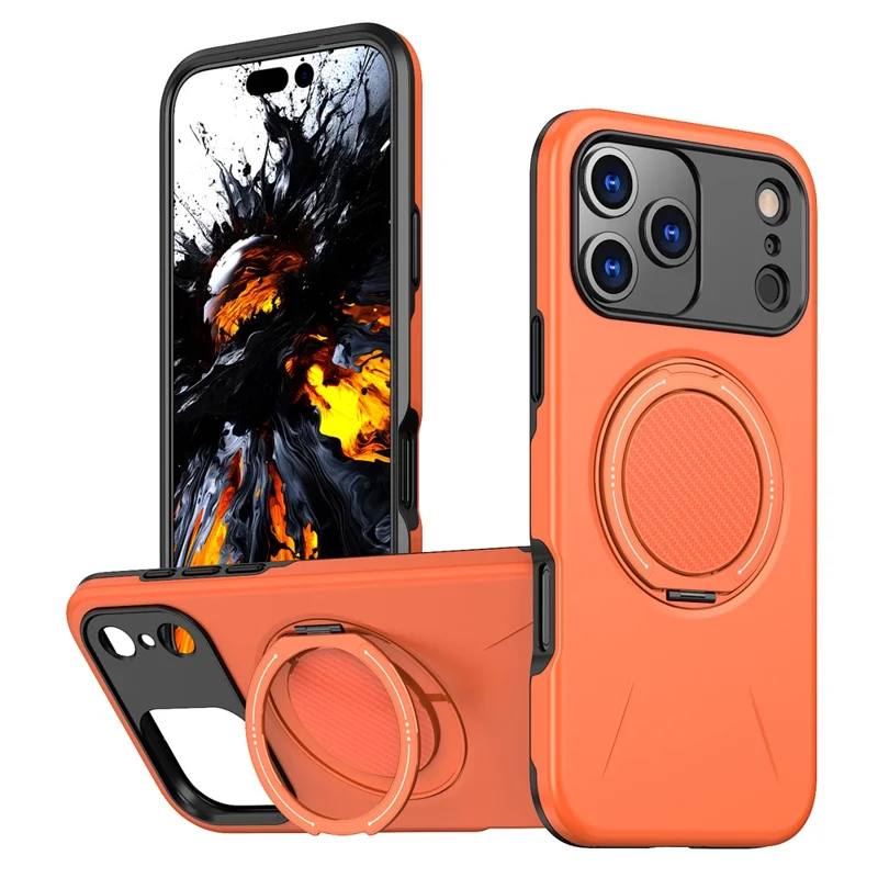 For iPhone 17 Pro Max Magnetic Case Rotating Kickstand TPU + PC Phone Cover - Orange