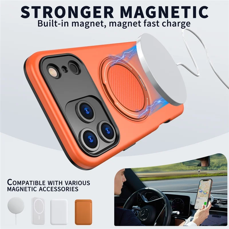 For iPhone 17 Pro Max Magnetic Case Rotating Kickstand TPU + PC Phone Cover - Orange