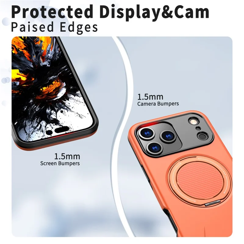 For iPhone 17 Pro Max Magnetic Case Rotating Kickstand TPU + PC Phone Cover - Orange