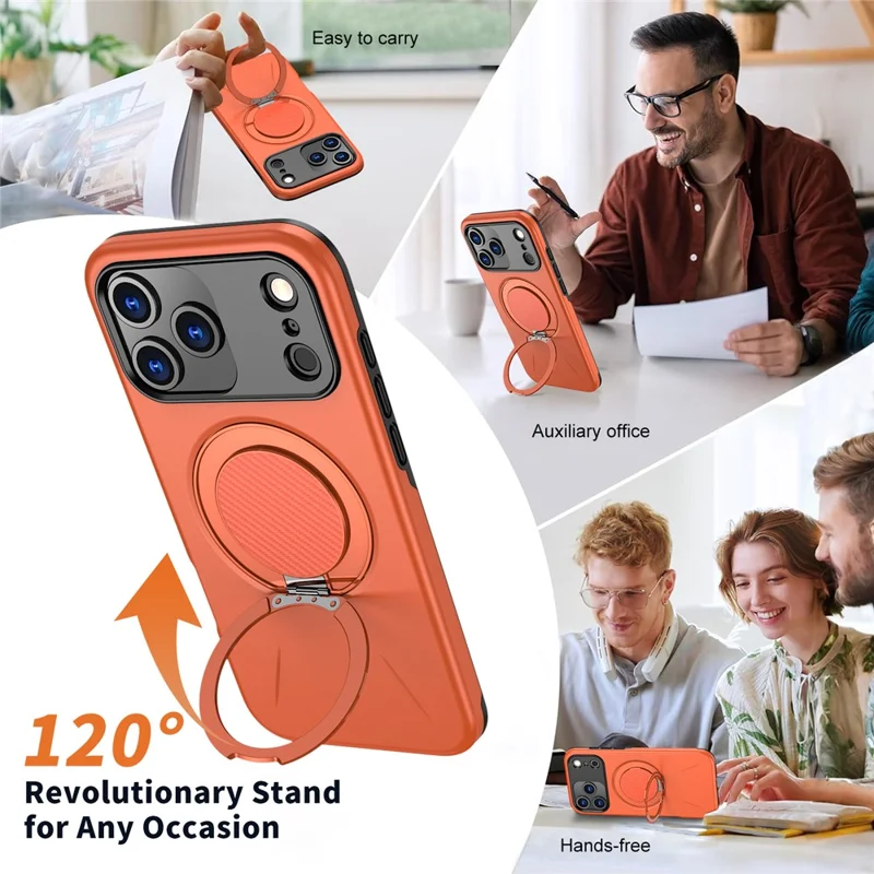 For iPhone 17 Pro Max Magnetic Case Rotating Kickstand TPU + PC Phone Cover - Orange