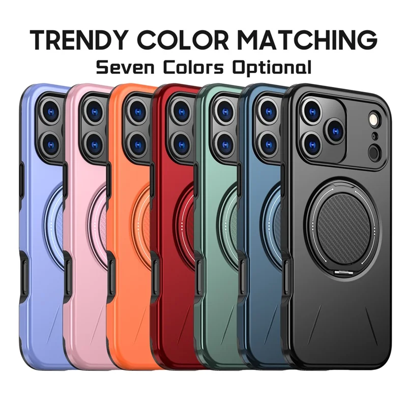 For iPhone 17 Pro Max Magnetic Case Rotating Kickstand TPU + PC Phone Cover - Red