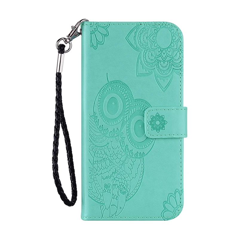 Cover per iPhone 17 con Gufo e Fiori Stampati in Pelle con Portafoglio e Cinturino - Ciano