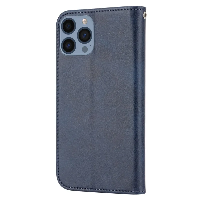 Imprinted Rhombus Pattern Phone Stand Cover for iPhone 13 Pro 6.1 inch, Calf Texture PU Leather Case Magnetic Wallet with Strap - Blue