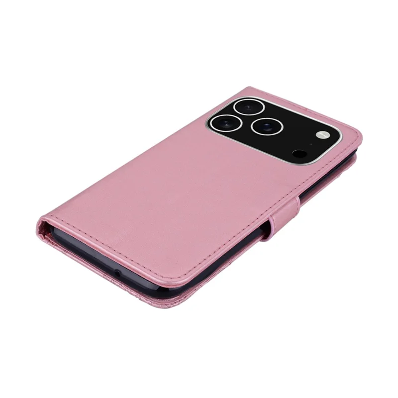 For iPhone 17 Pro Max Wallet Case Owl Flower Imprinted Rhinestone Leather Cover - Rose Gold