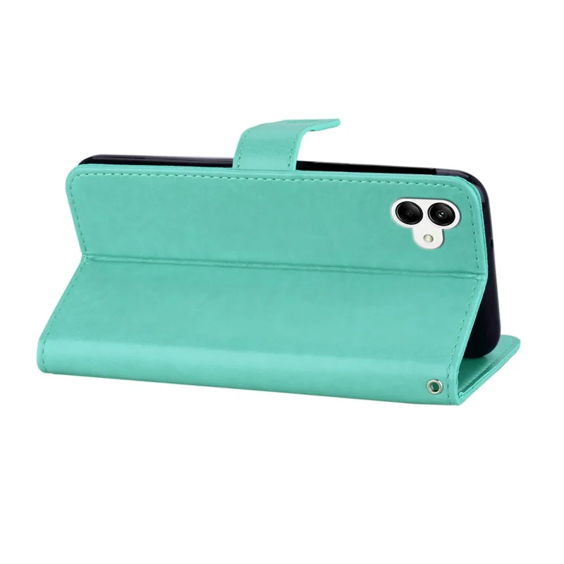 For Samsung Galaxy A07 4G Case Owl Flower Imprinted Leather Cover Wallet with Strap - Cyan