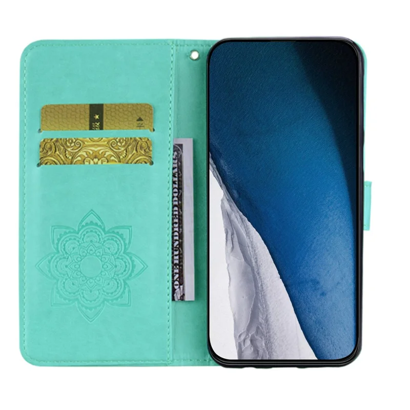 For Samsung Galaxy A07 4G Case Owl Flower Imprinted Leather Cover Wallet with Strap - Cyan