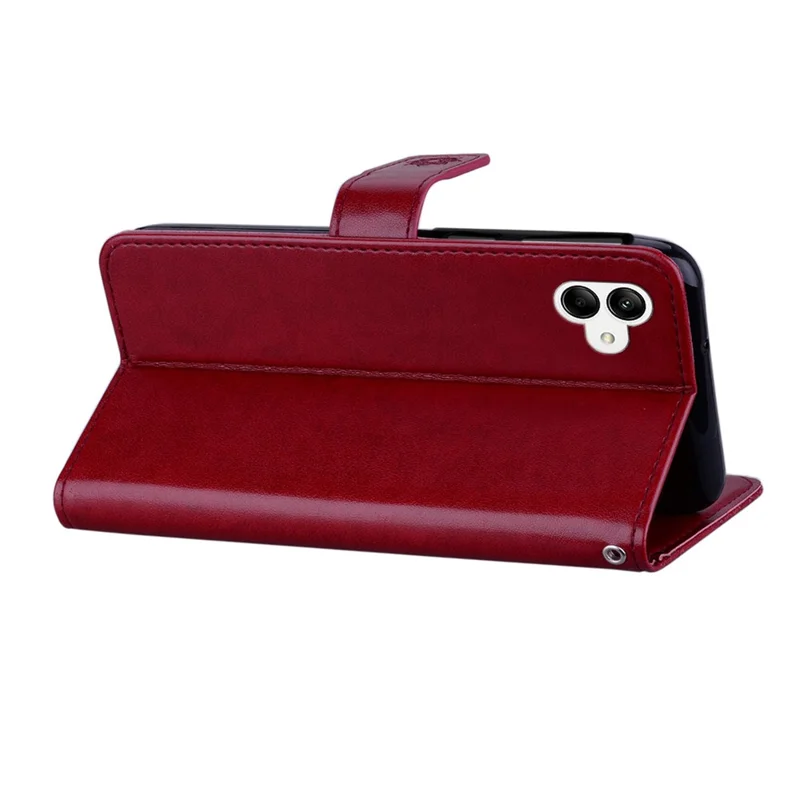 For Samsung Galaxy A07 5G / A07 4G Wallet Case Owl Flower Imprinted Rhinestone Leather Cover - Red