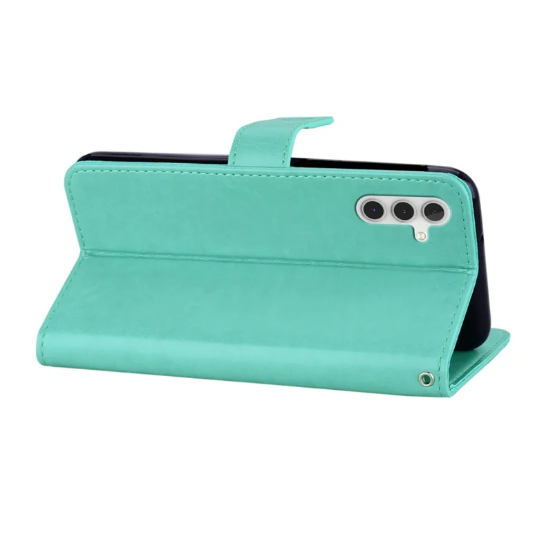 For Samsung Galaxy A17 5G Case Owl Flower Imprinted Leather Cover Wallet with Strap - Cyan