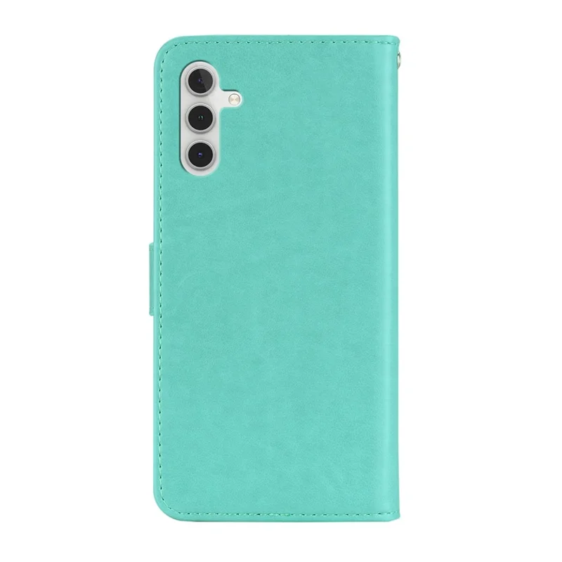 For Samsung Galaxy A17 5G Case Owl Flower Imprinted Leather Cover Wallet with Strap - Cyan