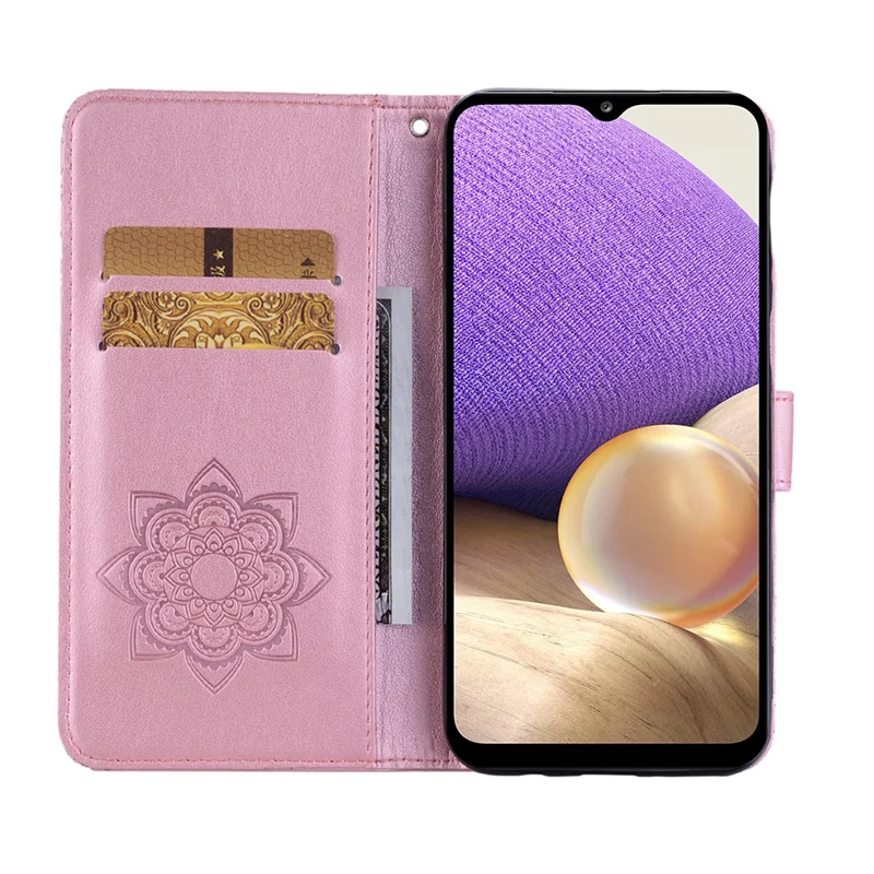 For Samsung Galaxy A17 5G Wallet Case Owl Flower Imprinted Rhinestone Leather Cover - Rose Gold