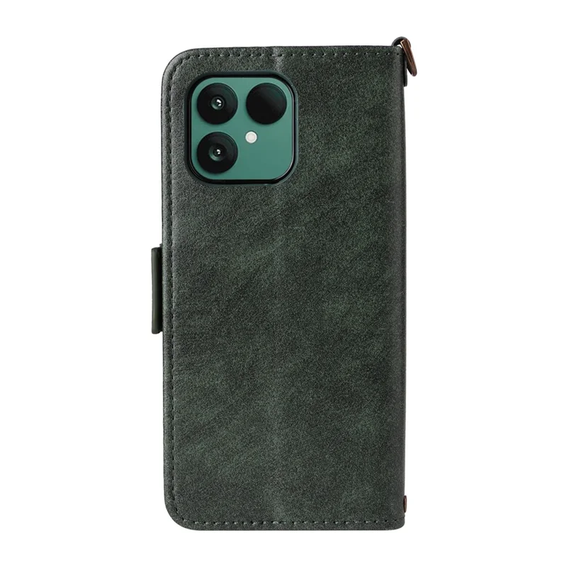 Étui en cuir pour Fairphone 6 avec fermeture magnétique, support portefeuille et bandoulière - Vert