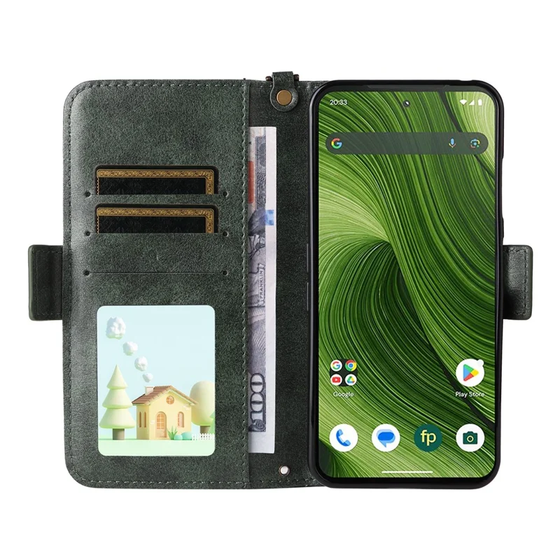 Étui en cuir pour Fairphone 6 avec fermeture magnétique, support portefeuille et bandoulière - Vert