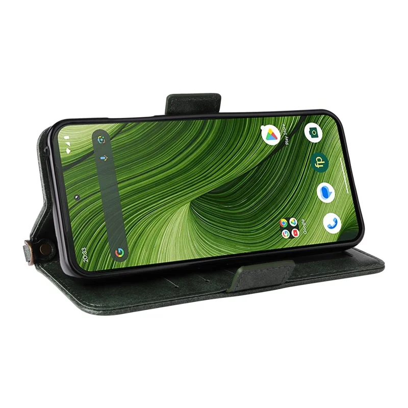 Étui en cuir pour Fairphone 6 avec fermeture magnétique, support portefeuille et bandoulière - Vert