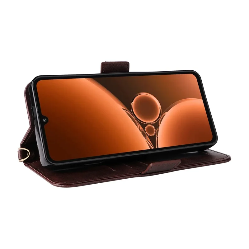 For Oukitel C59 Pro Leather Case Magnetic Closure Wallet Stand Phone Cover with Crossbody Strap - Brown